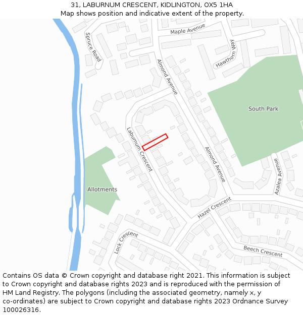 31, LABURNUM CRESCENT, KIDLINGTON, OX5 1HA: Location map and indicative extent of plot