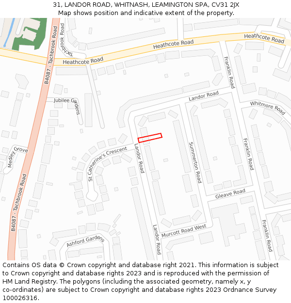 31, LANDOR ROAD, WHITNASH, LEAMINGTON SPA, CV31 2JX: Location map and indicative extent of plot