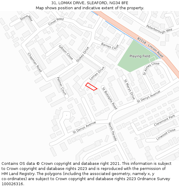 31, LOMAX DRIVE, SLEAFORD, NG34 8FE: Location map and indicative extent of plot