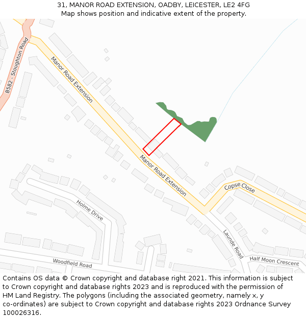 31, MANOR ROAD EXTENSION, OADBY, LEICESTER, LE2 4FG: Location map and indicative extent of plot