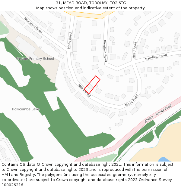 31, MEAD ROAD, TORQUAY, TQ2 6TG: Location map and indicative extent of plot