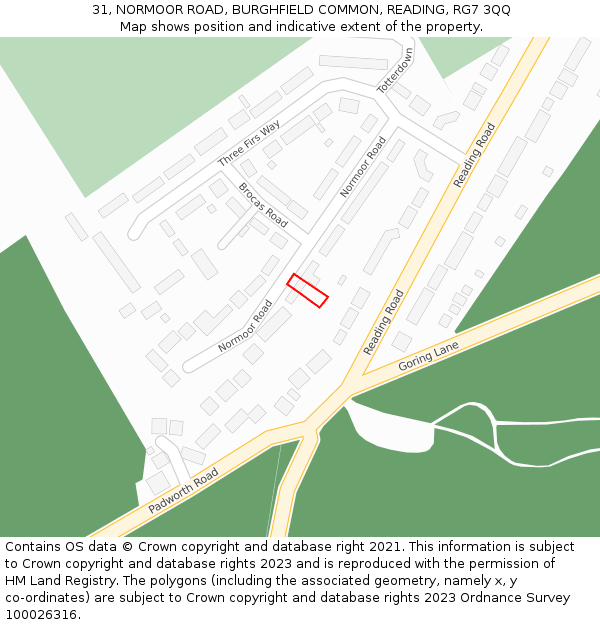 31, NORMOOR ROAD, BURGHFIELD COMMON, READING, RG7 3QQ: Location map and indicative extent of plot