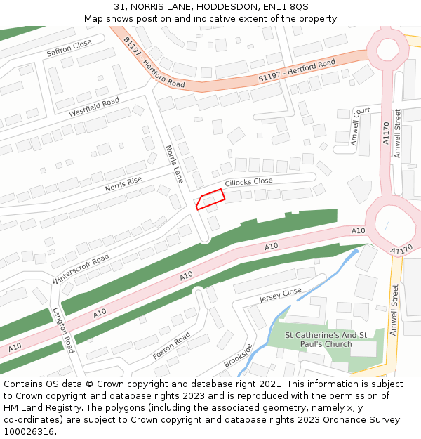 31, NORRIS LANE, HODDESDON, EN11 8QS: Location map and indicative extent of plot