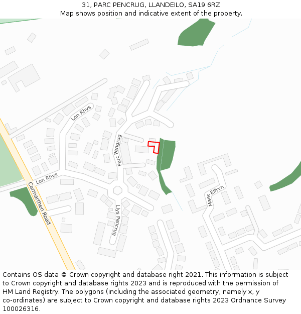 31, PARC PENCRUG, LLANDEILO, SA19 6RZ: Location map and indicative extent of plot