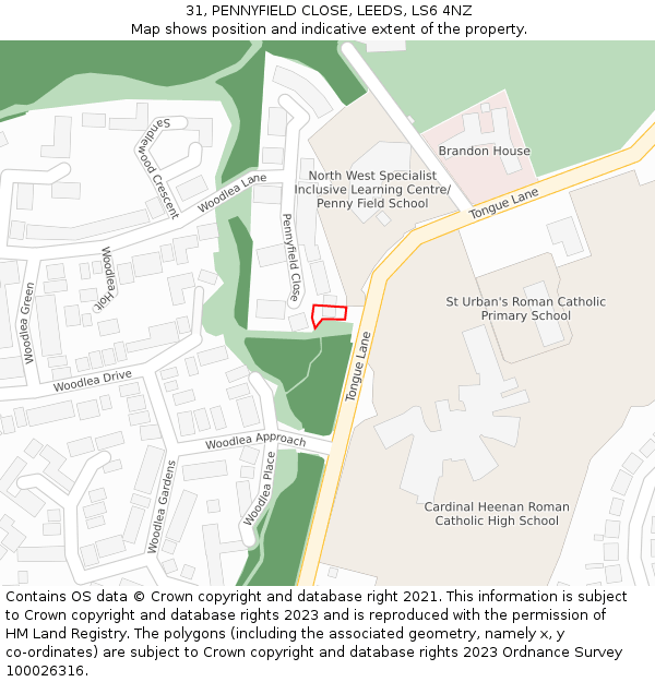 31, PENNYFIELD CLOSE, LEEDS, LS6 4NZ: Location map and indicative extent of plot