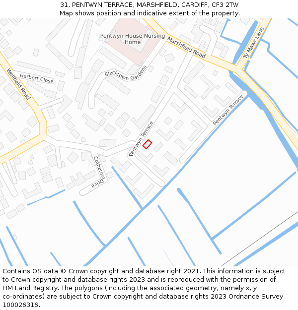 31, PENTWYN TERRACE, MARSHFIELD, CARDIFF, CF3 2TW: Location map and indicative extent of plot