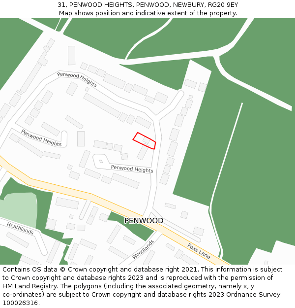 31, PENWOOD HEIGHTS, PENWOOD, NEWBURY, RG20 9EY: Location map and indicative extent of plot