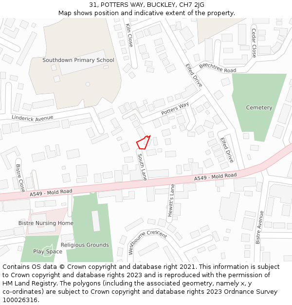 31, POTTERS WAY, BUCKLEY, CH7 2JG: Location map and indicative extent of plot