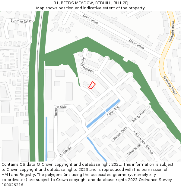 31, REEDS MEADOW, REDHILL, RH1 2FJ: Location map and indicative extent of plot