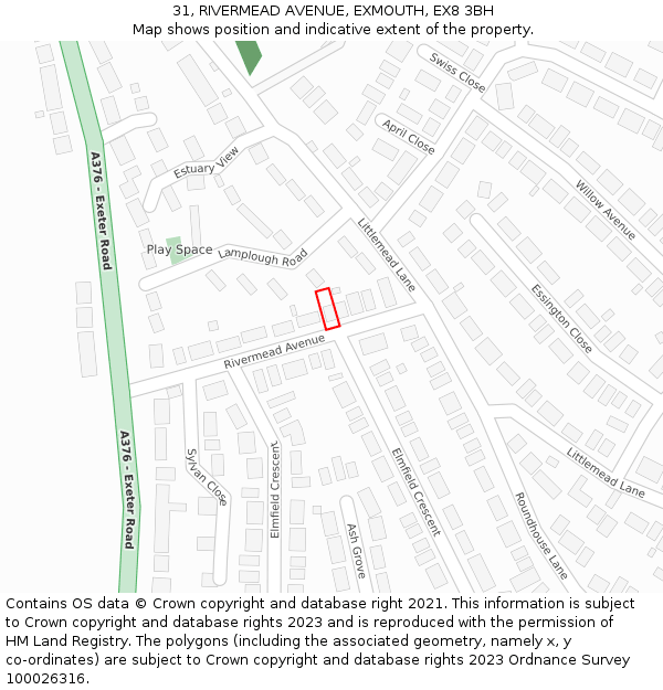 31, RIVERMEAD AVENUE, EXMOUTH, EX8 3BH: Location map and indicative extent of plot