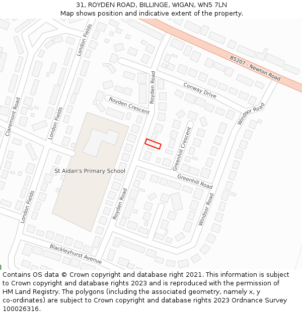 31, ROYDEN ROAD, BILLINGE, WIGAN, WN5 7LN: Location map and indicative extent of plot