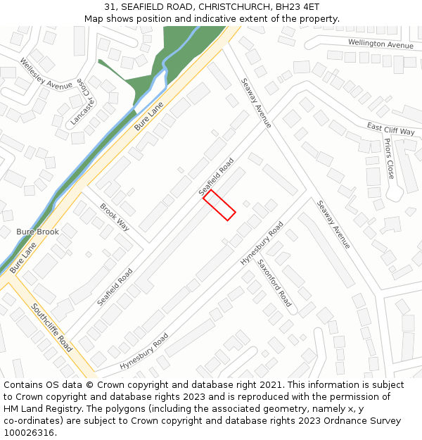 31, SEAFIELD ROAD, CHRISTCHURCH, BH23 4ET: Location map and indicative extent of plot