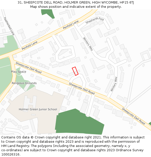 31, SHEEPCOTE DELL ROAD, HOLMER GREEN, HIGH WYCOMBE, HP15 6TJ: Location map and indicative extent of plot