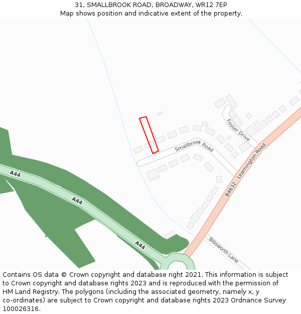 31, SMALLBROOK ROAD, BROADWAY, WR12 7EP: Location map and indicative extent of plot