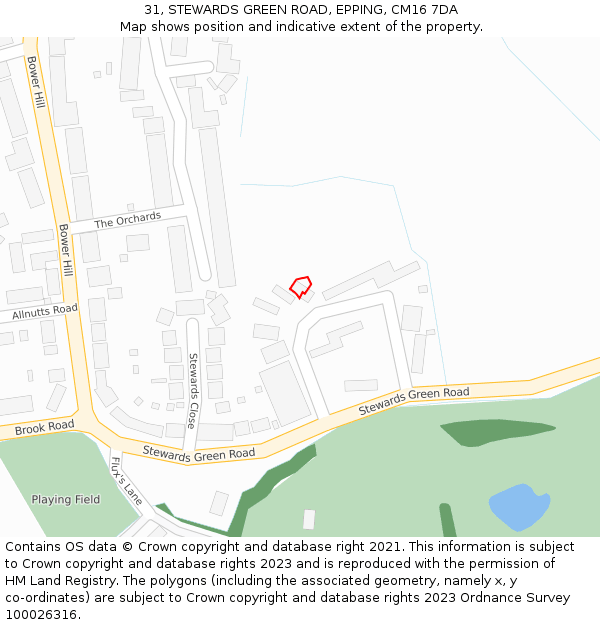 31, STEWARDS GREEN ROAD, EPPING, CM16 7DA: Location map and indicative extent of plot