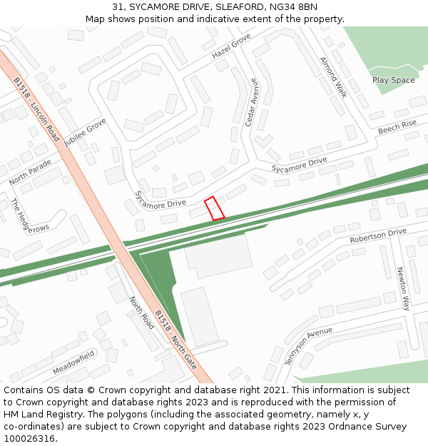 31, SYCAMORE DRIVE, SLEAFORD, NG34 8BN: Location map and indicative extent of plot