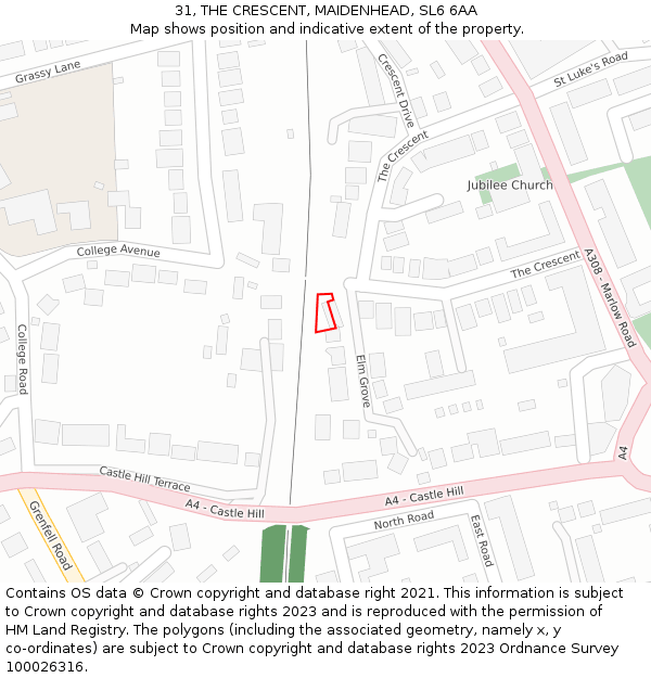 31, THE CRESCENT, MAIDENHEAD, SL6 6AA: Location map and indicative extent of plot