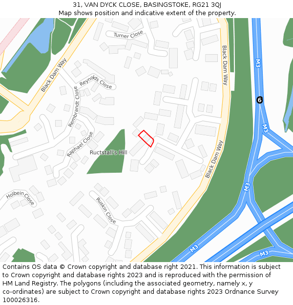 31, VAN DYCK CLOSE, BASINGSTOKE, RG21 3QJ: Location map and indicative extent of plot