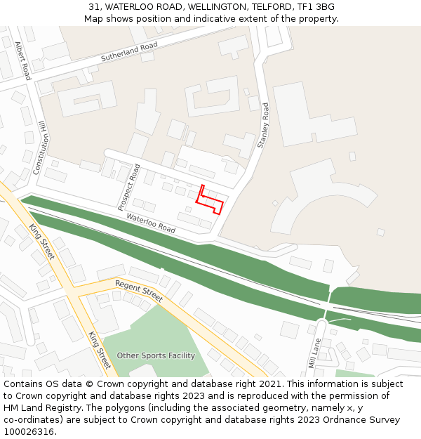 31, WATERLOO ROAD, WELLINGTON, TELFORD, TF1 3BG: Location map and indicative extent of plot