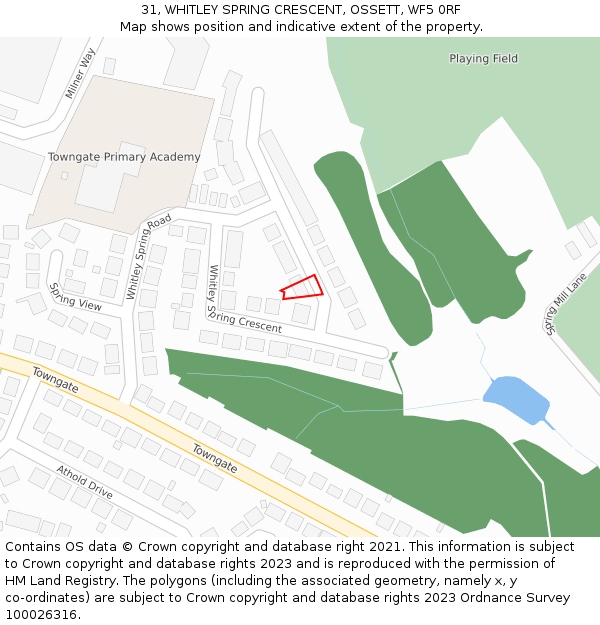 31, WHITLEY SPRING CRESCENT, OSSETT, WF5 0RF: Location map and indicative extent of plot