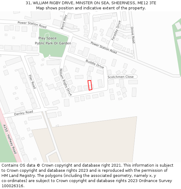 31, WILLIAM RIGBY DRIVE, MINSTER ON SEA, SHEERNESS, ME12 3TE: Location map and indicative extent of plot