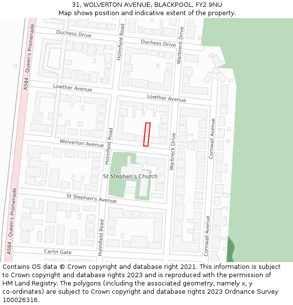 31, WOLVERTON AVENUE, BLACKPOOL, FY2 9NU: Location map and indicative extent of plot