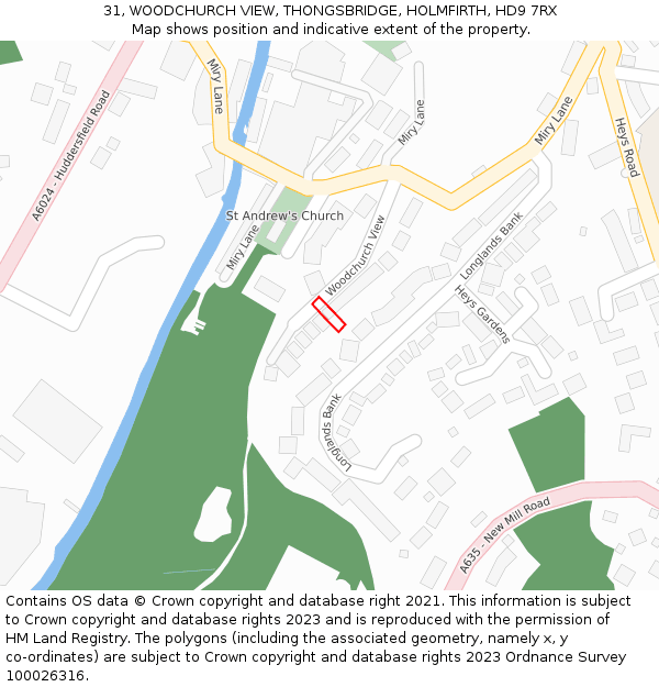 31, WOODCHURCH VIEW, THONGSBRIDGE, HOLMFIRTH, HD9 7RX: Location map and indicative extent of plot