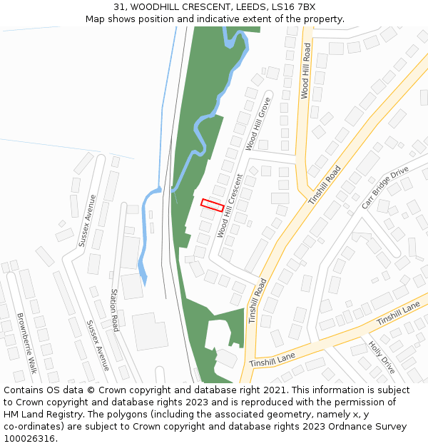 31, WOODHILL CRESCENT, LEEDS, LS16 7BX: Location map and indicative extent of plot