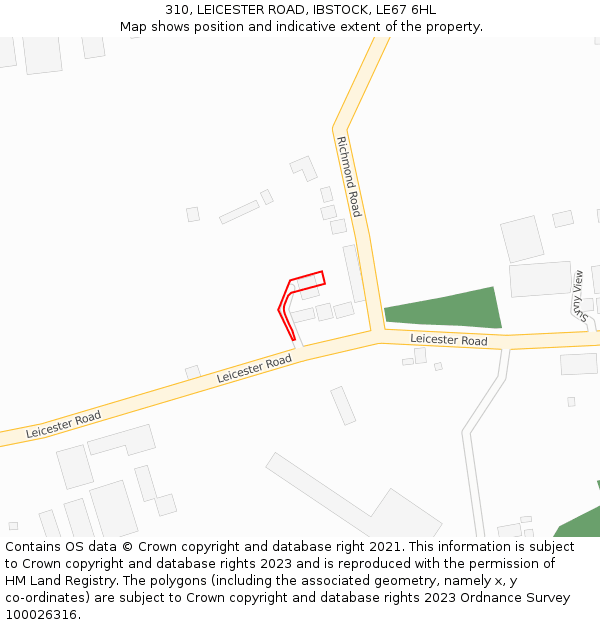 310, LEICESTER ROAD, IBSTOCK, LE67 6HL: Location map and indicative extent of plot