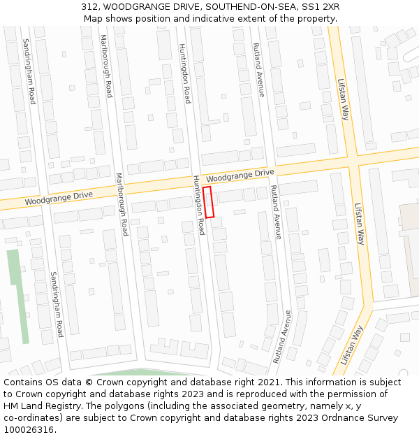 312, WOODGRANGE DRIVE, SOUTHEND-ON-SEA, SS1 2XR: Location map and indicative extent of plot