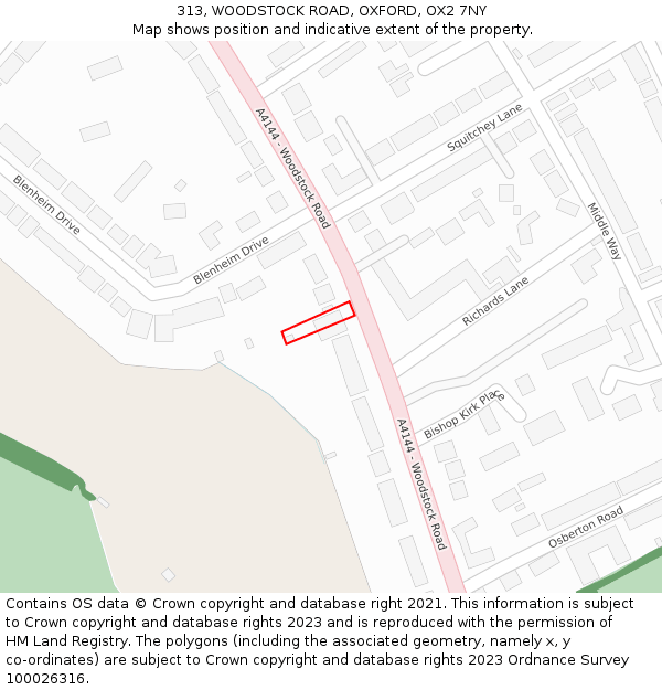 313, WOODSTOCK ROAD, OXFORD, OX2 7NY: Location map and indicative extent of plot