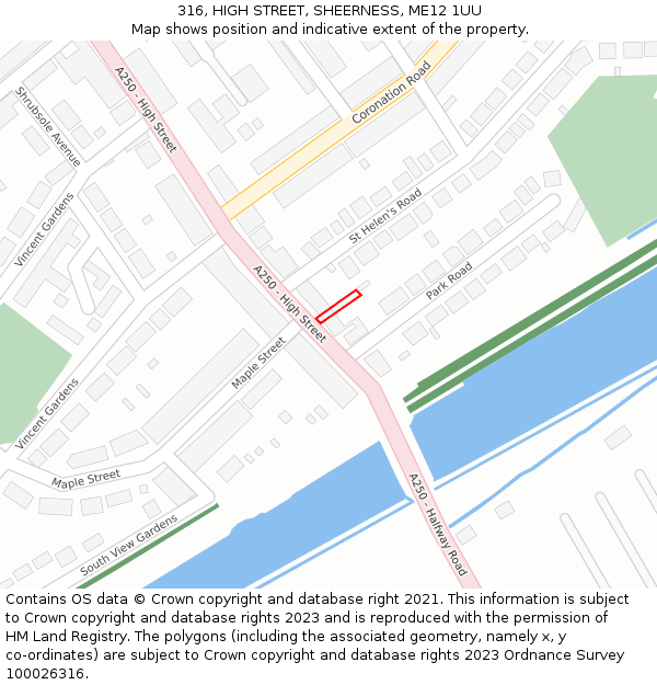 316, HIGH STREET, SHEERNESS, ME12 1UU: Location map and indicative extent of plot