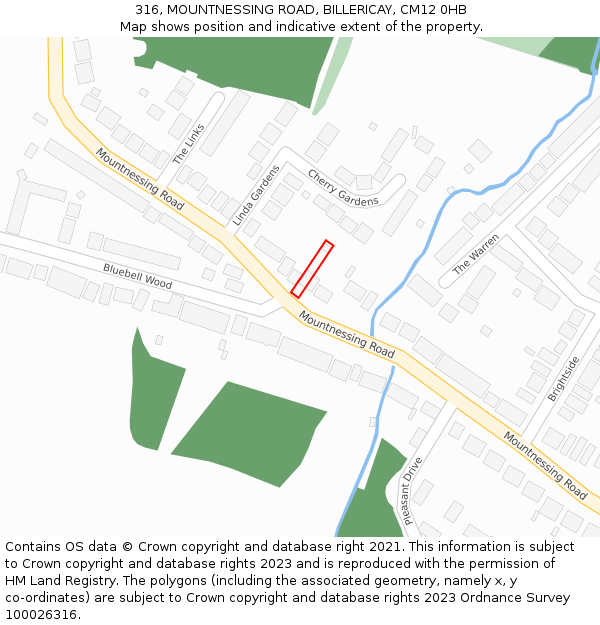 316, MOUNTNESSING ROAD, BILLERICAY, CM12 0HB: Location map and indicative extent of plot