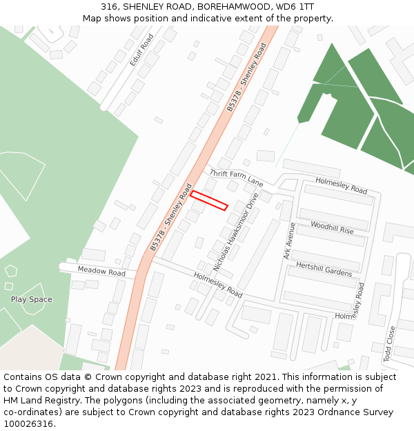 316, SHENLEY ROAD, BOREHAMWOOD, WD6 1TT: Location map and indicative extent of plot