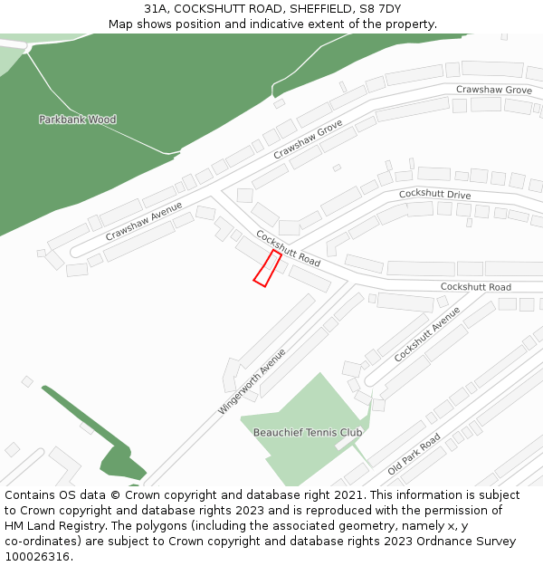 31A, COCKSHUTT ROAD, SHEFFIELD, S8 7DY: Location map and indicative extent of plot
