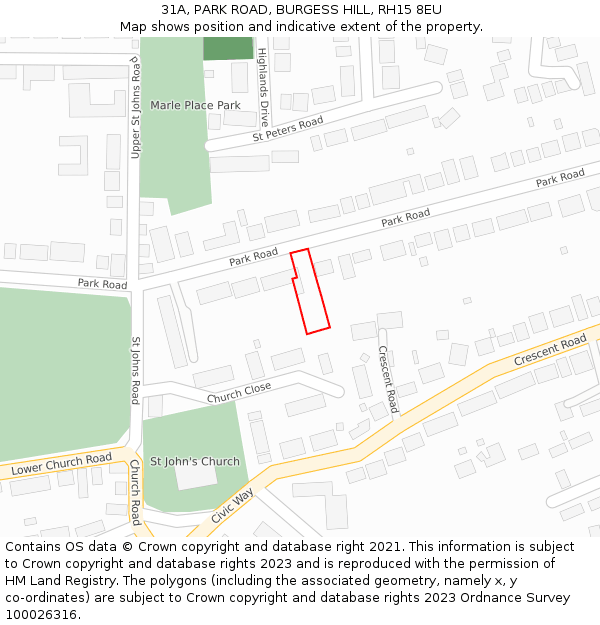 31A, PARK ROAD, BURGESS HILL, RH15 8EU: Location map and indicative extent of plot