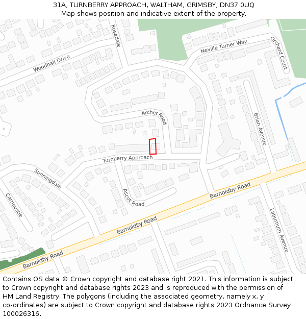 31A, TURNBERRY APPROACH, WALTHAM, GRIMSBY, DN37 0UQ: Location map and indicative extent of plot