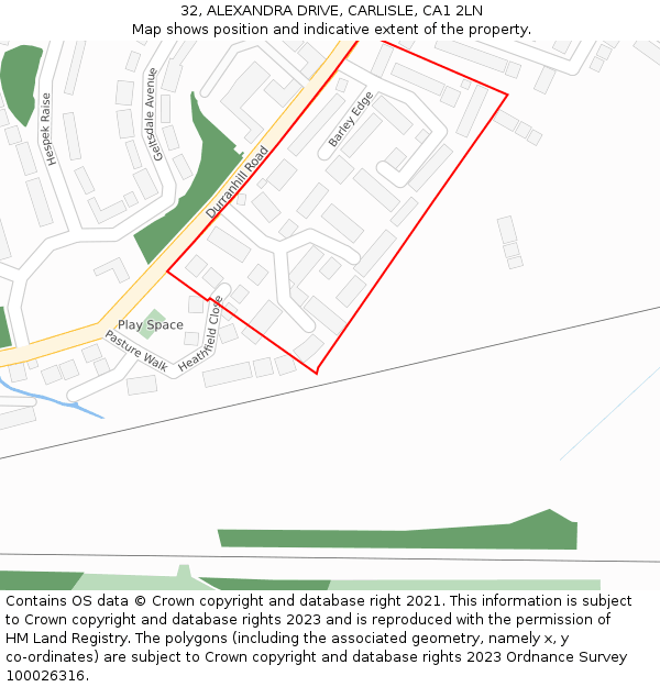 32, ALEXANDRA DRIVE, CARLISLE, CA1 2LN: Location map and indicative extent of plot