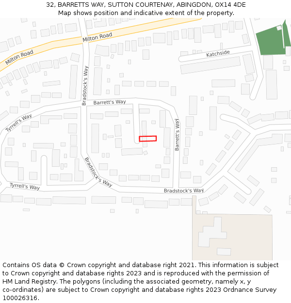 32, BARRETTS WAY, SUTTON COURTENAY, ABINGDON, OX14 4DE: Location map and indicative extent of plot