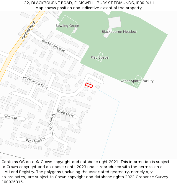 32, BLACKBOURNE ROAD, ELMSWELL, BURY ST EDMUNDS, IP30 9UH: Location map and indicative extent of plot