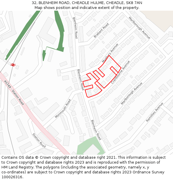 32, BLENHEIM ROAD, CHEADLE HULME, CHEADLE, SK8 7AN: Location map and indicative extent of plot