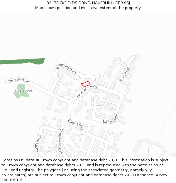 32, BRICKFIELDS DRIVE, HAVERHILL, CB9 9SJ: Location map and indicative extent of plot