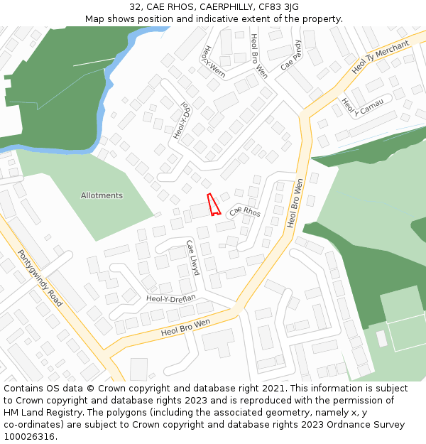 32, CAE RHOS, CAERPHILLY, CF83 3JG: Location map and indicative extent of plot