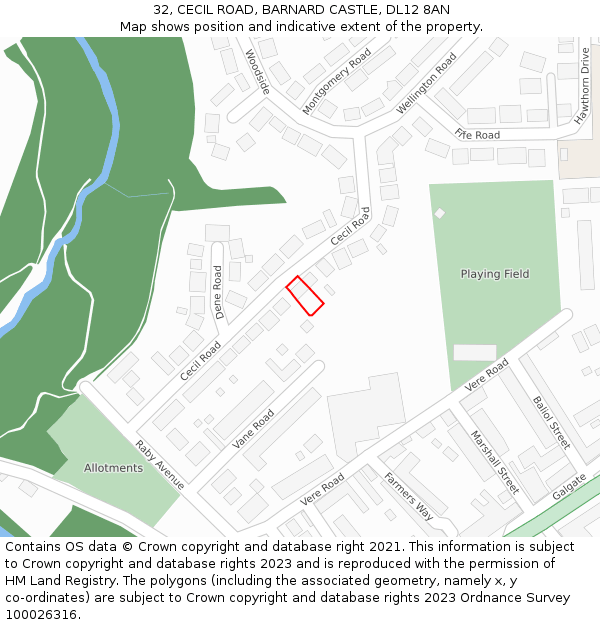 32, CECIL ROAD, BARNARD CASTLE, DL12 8AN: Location map and indicative extent of plot