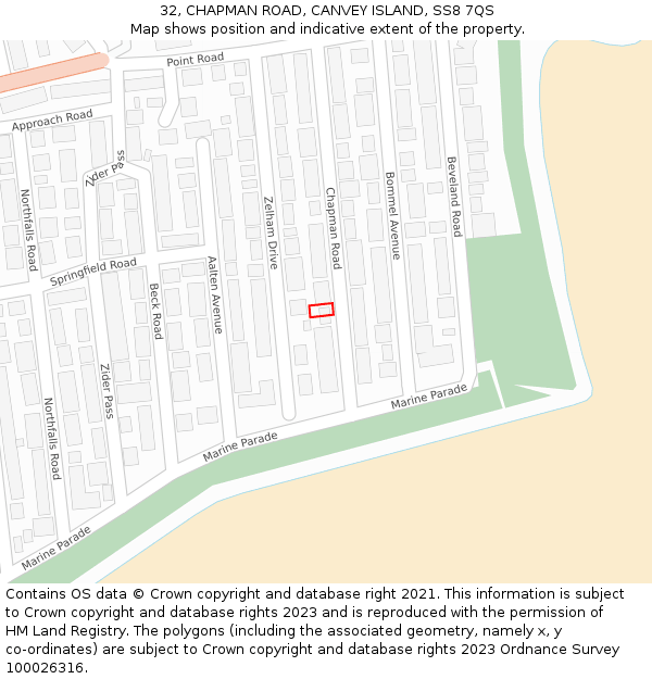 32, CHAPMAN ROAD, CANVEY ISLAND, SS8 7QS: Location map and indicative extent of plot