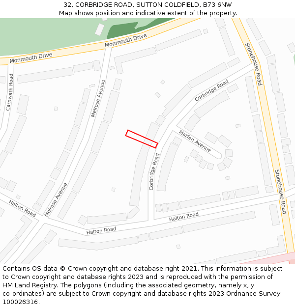 32, CORBRIDGE ROAD, SUTTON COLDFIELD, B73 6NW: Location map and indicative extent of plot