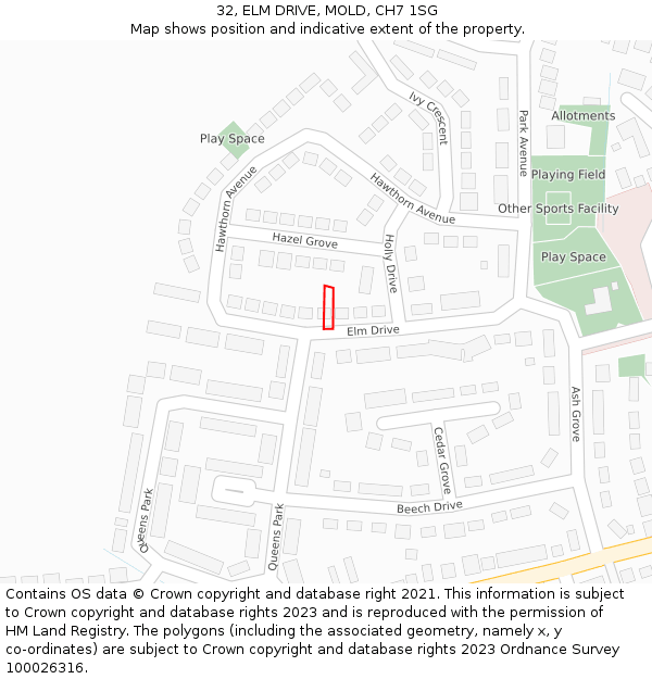 32, ELM DRIVE, MOLD, CH7 1SG: Location map and indicative extent of plot