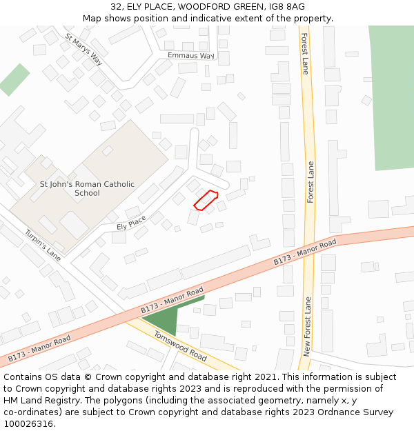 32, ELY PLACE, WOODFORD GREEN, IG8 8AG: Location map and indicative extent of plot