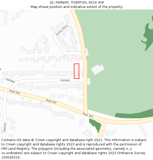 32, FAIRWAY, TIVERTON, EX16 4NF: Location map and indicative extent of plot