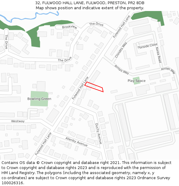 32, FULWOOD HALL LANE, FULWOOD, PRESTON, PR2 8DB: Location map and indicative extent of plot